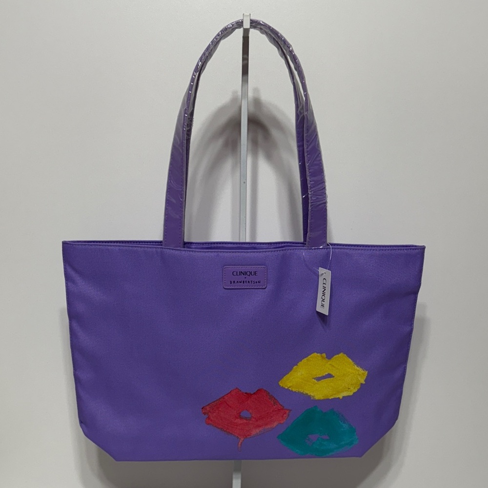 Clinique x Drawbertson Purple Tote with Lip Design